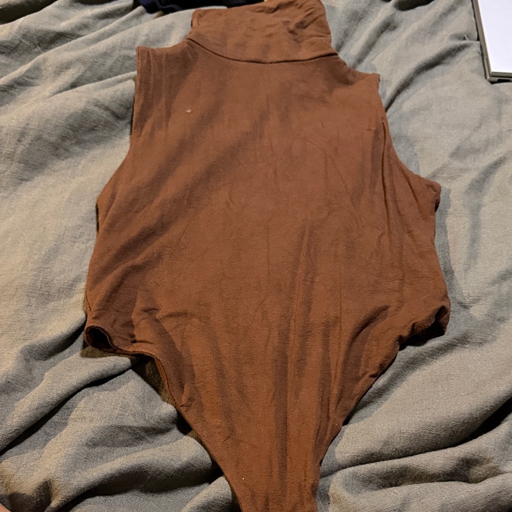 Re Ona Brown Sleeveless Turtleneck Bodysuit